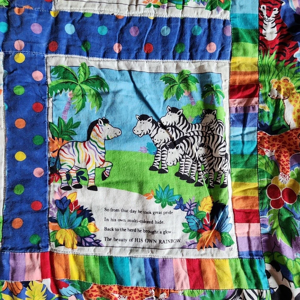 Vintage Cranston Rainbow Zebra Sew and Go Quilted Baby Blanket Wall Hanging Cute